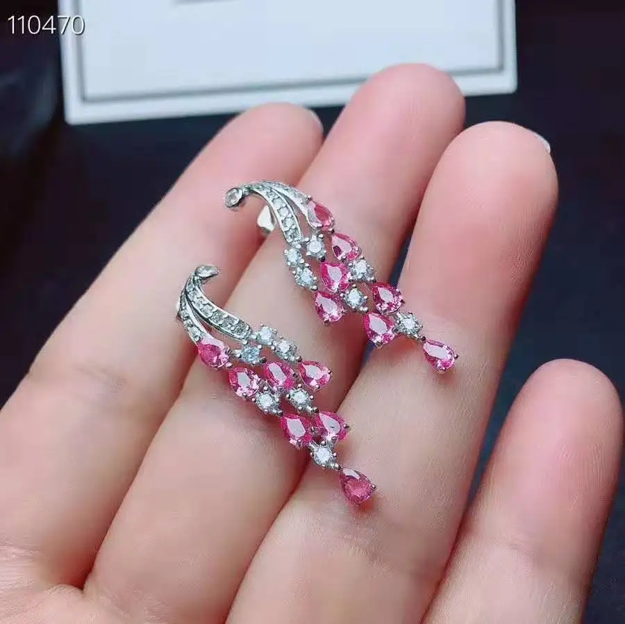 Серьги с розовым сапфиром из Шри Ланки|Серьги-гвоздики| |
