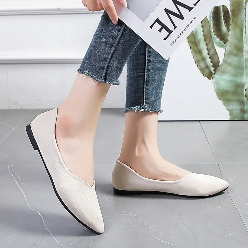 2021 Casual Woman Shoe Pointed Toe Shallow Mouth Female Footwear Knot All-Match Autumn Soft Flats Shoes