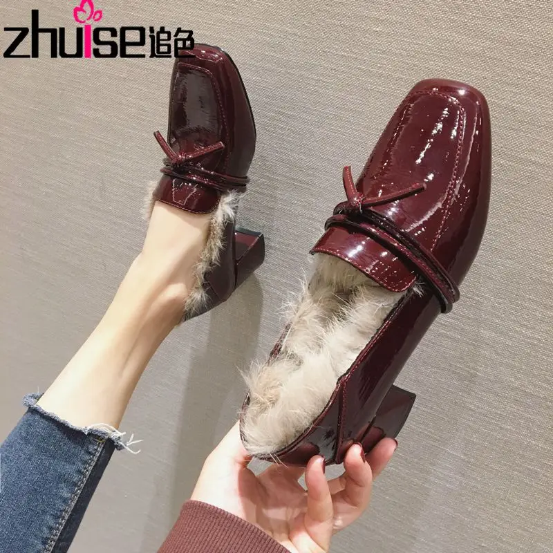 

Thick-heeled shoes women 2021 winter British style small leather shoes net red women's shoes plus velvet soft leather loafers