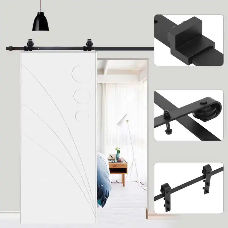 

2M Vintage Spoke Industrial Wheel Barn Sliding Wood Door Hardware Set Steel Slide Rail Antique Track System