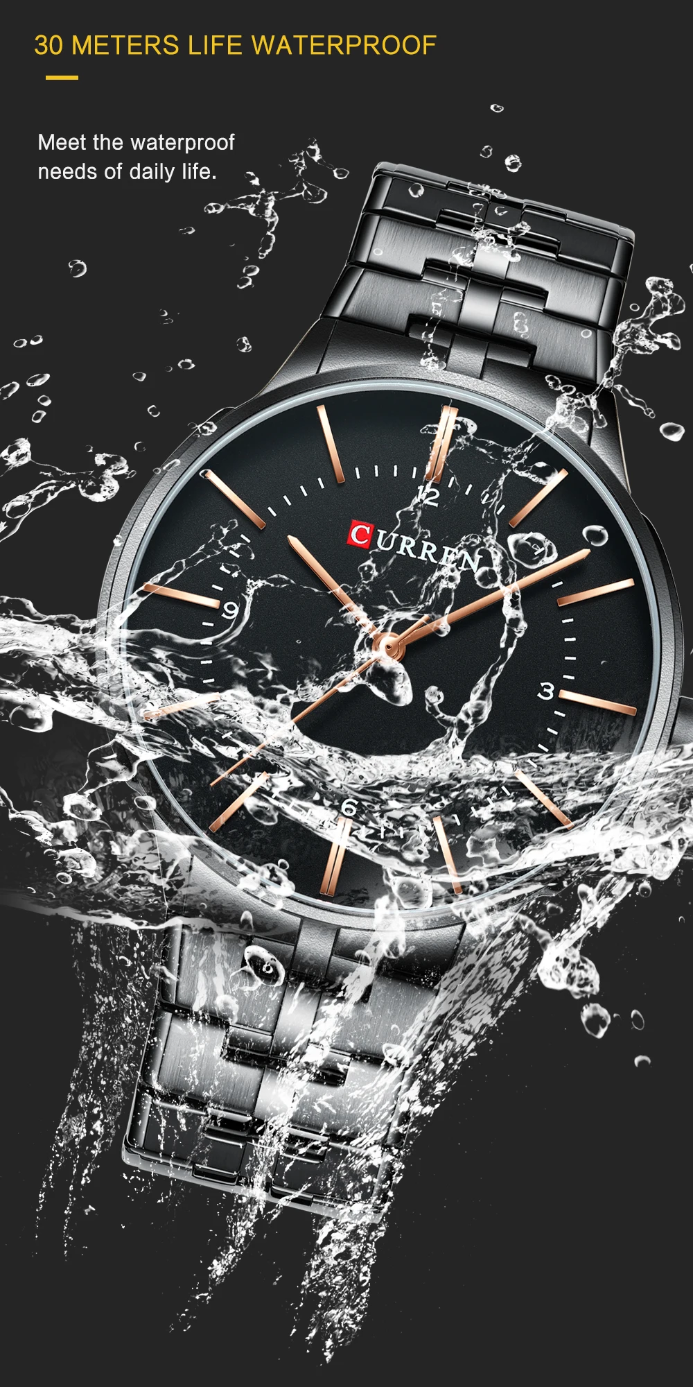 Модные мужские часы с большим циферблатом водонепроницаемые золотые