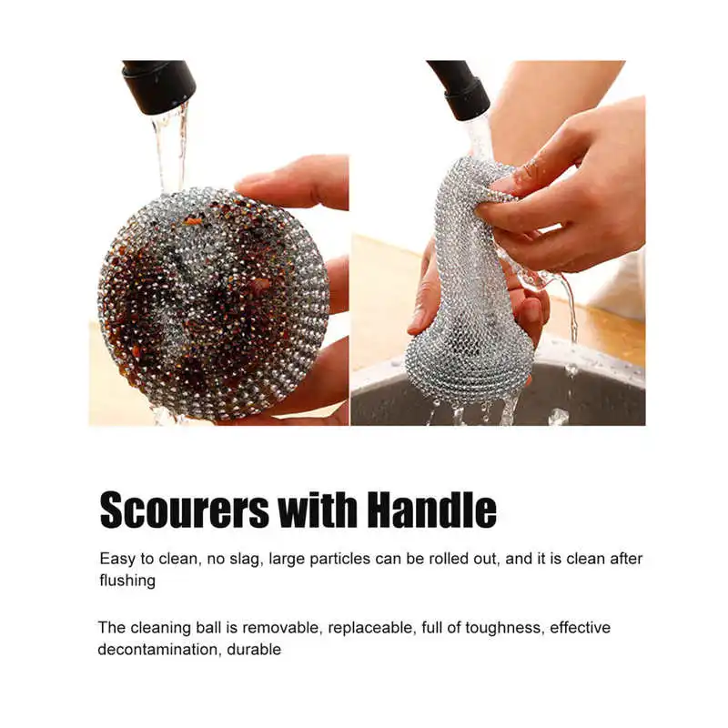 

10Pcs Cleaning Brushes Kitchen Wire Cleaning Ball Brush Stainless Steel Sponges Scourers Set with Handle Dust Brush Hair