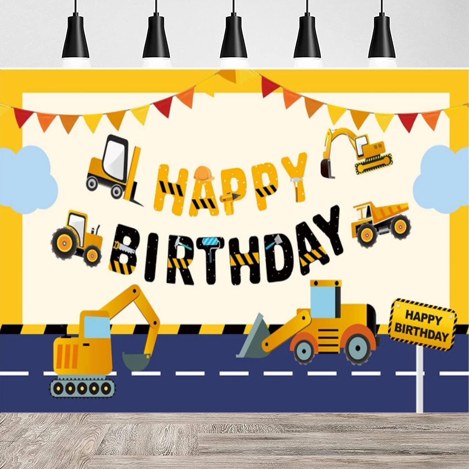 

Photography Background Cartoon Yellow Excavator Construction Equipment Photo Backdrops Cake Banner Baby Kids Boys Birthday Party