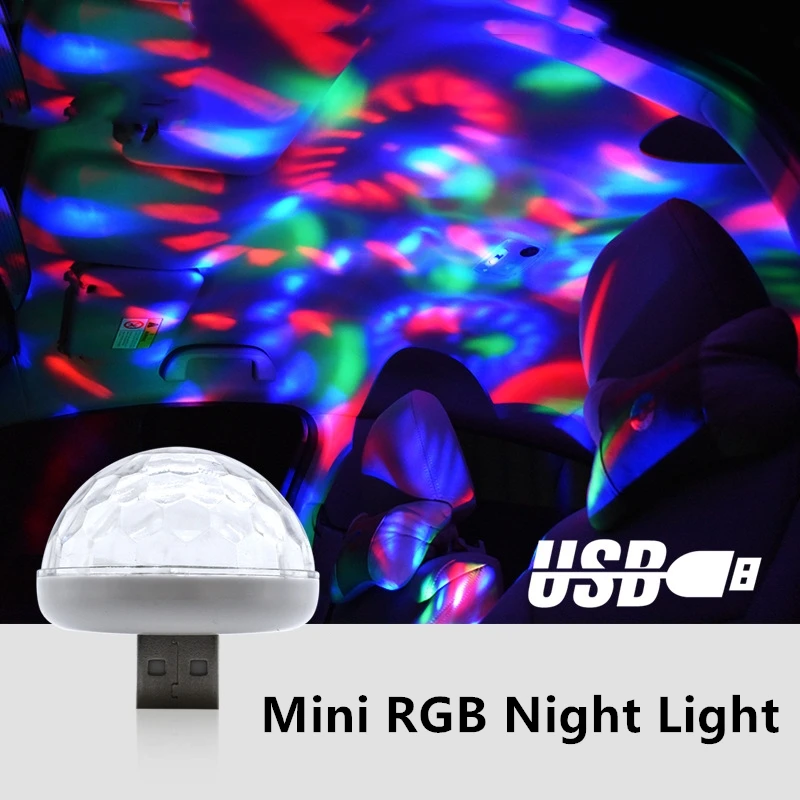 1 шт. светодиодные USB Праздничные огни 5 в RGB Супер Мини романтические 3 Вт DJ изменение цвета Звук Активированный кристалл магический автомобиль для дома лампа окружающей среды