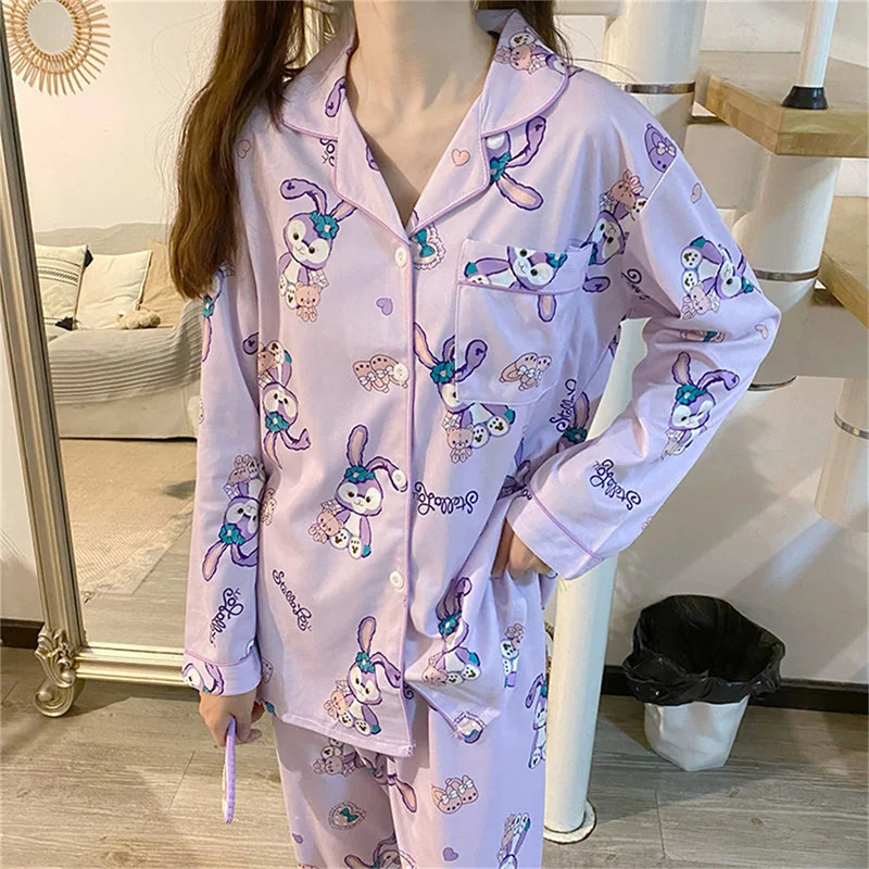 

Two-piece Set Cardigan Pajamas Women's Long Sleeve Suit Cartoon Casual Homewear Sleepwear Fashion Home Causal