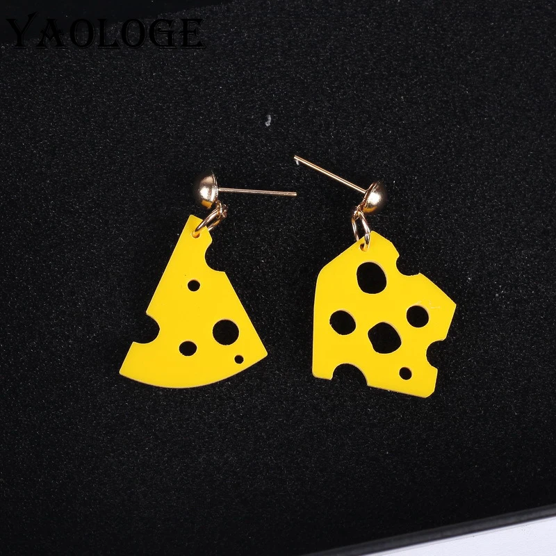 

YAOLOGE Irregular Cheese Hanging Ear Accessories For Women Girl Fashion Yellow Beautiful Unique Acrylic Birthday Gifts Hot Sale