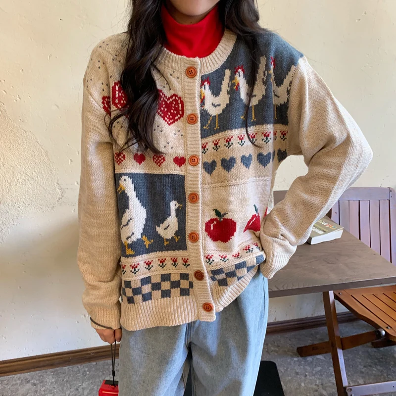 

Vintage Cardigan For Women 2021 Autumn Winter Womne's Coat Knitted Sweater Japanese Kawaii Clothes Female Jacket Harajuku ファッション