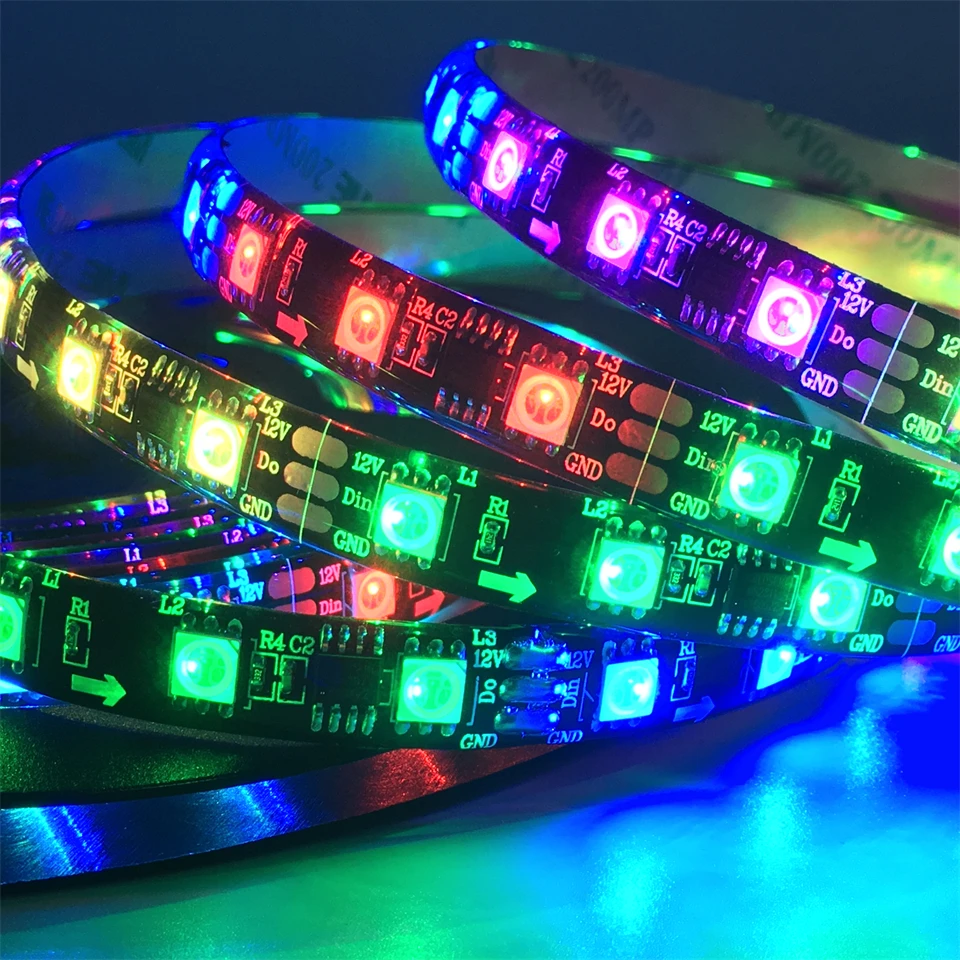 

Светодиодная лента WS2811 RGB 5050 SMD, Адресуемая Светодиодная лента 18, 30, 48, 60 светодисветодиодный s, внешняя 1 ИС-контроллер, 3 светодиода, яркая нор...