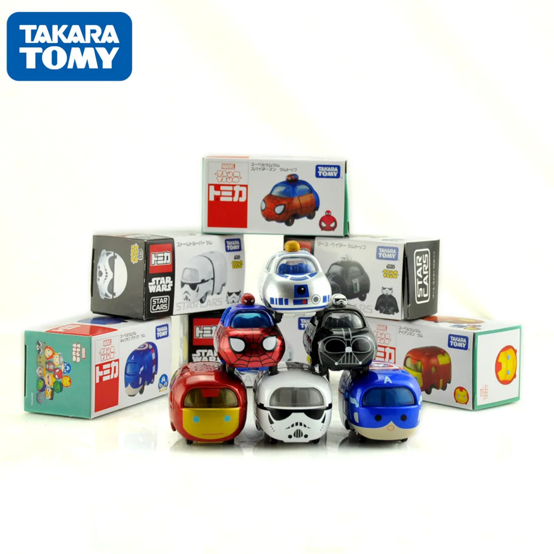 

Автомобиль TOMY Domeka Tomica, комбинированная машинка из сплава, белая модель солдата из Звездных войн, Железный человек, Человек-паук, Халк, ЦУМ, игрушки для мальчиков