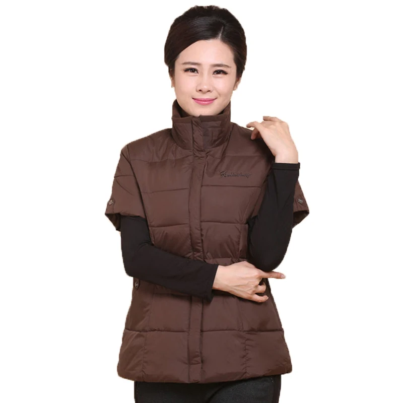 Женский хлопковый жилет на пуху осенне зимний теплый с коротким рукавом Толстая