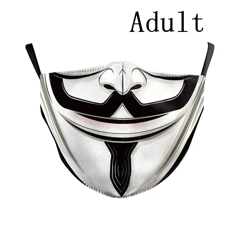 V для Vendetta Клоун Маска лица Mascarillas masque многоразовые PM2.5 Крышка рта Ужас Череп маска