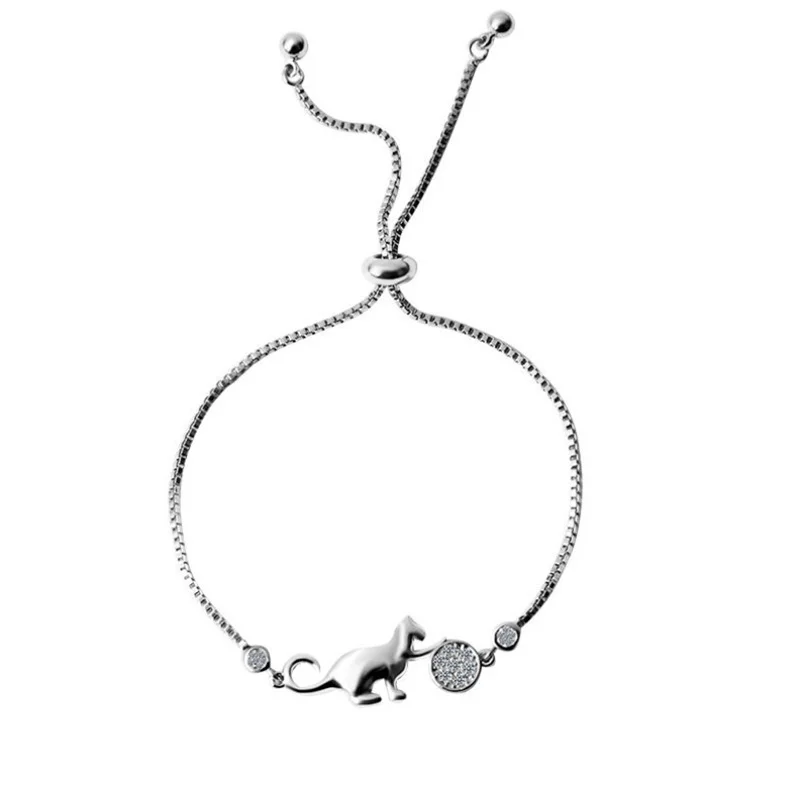 

Trendy Cubic Zirconia crystal Cat and Ball Charm Bracelets for Women Simple Jewelry gift pulseras mujer moda
