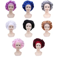 58cm solid color long hair care women satin bonnet cap night sleep hat silk head wrap adjust shower caps knitted cap