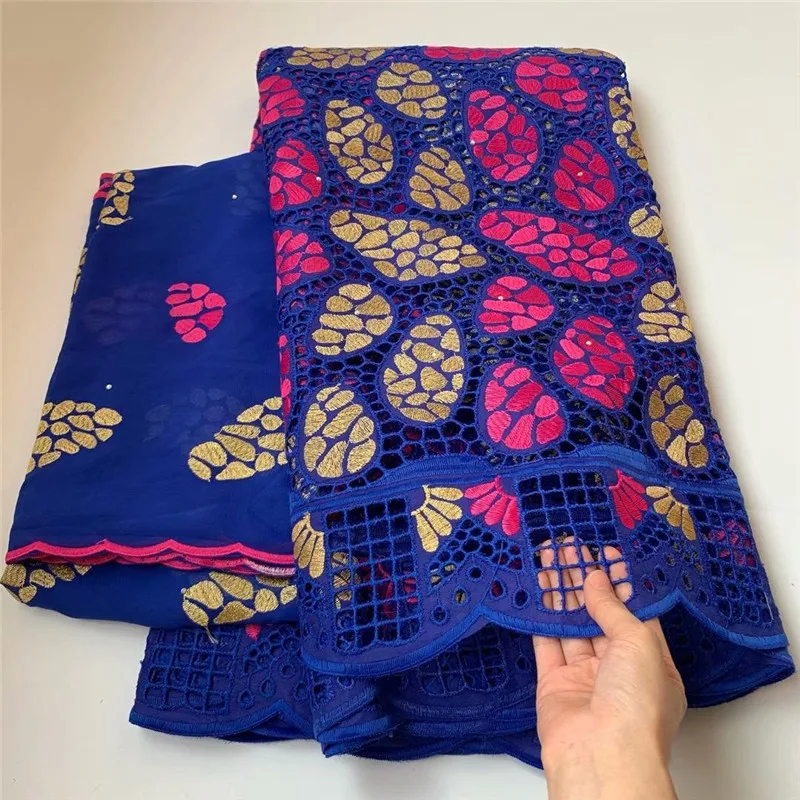 

5+2yards african eyelet cotton lace fabric with headcraf new fashion hollow out swiss voile lace fabric for dress SHIS9203