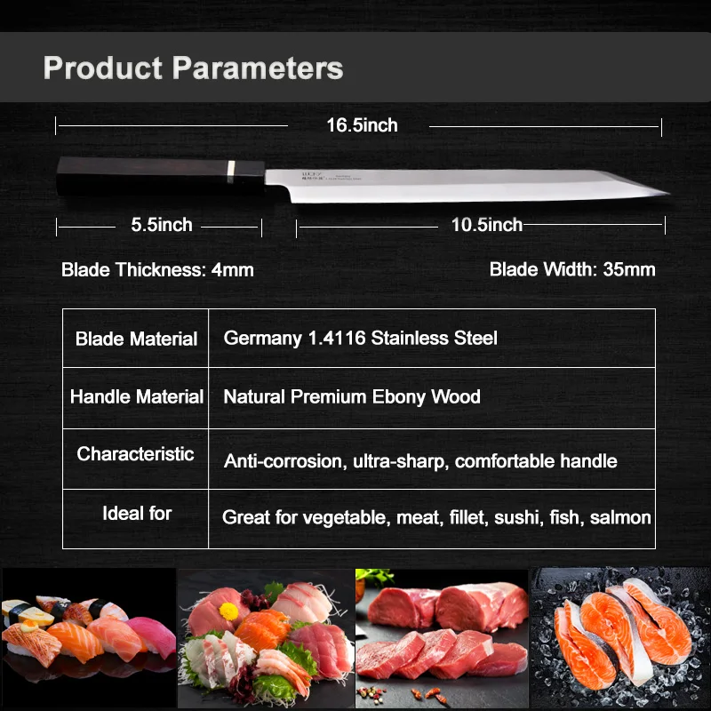27 см Японский Суши Kiritsuke нож Германия 1 4116 сталь филе Sashimi кухонные ножи с эбеновым