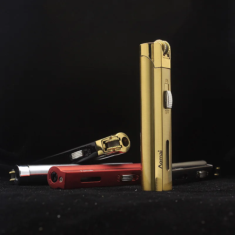 Креативная длинная металлическая Бутановая газовая зажигалка с сильным