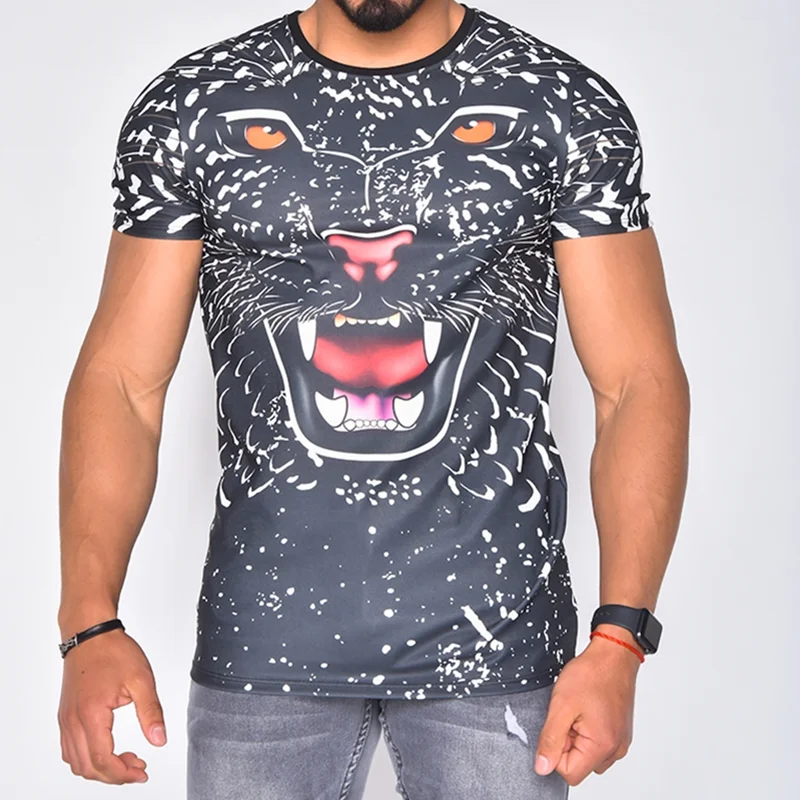 

2021 New Leopard Men T-shirt Summer Silk Sports Short-Sleeved Fast Drying Training Breathable Jogging Fitness Silk T-shirt