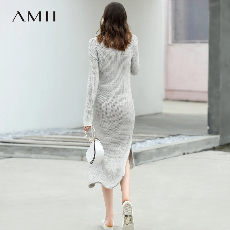 Amii минималистичное трикотажное платье женское осеннее модное длинное с