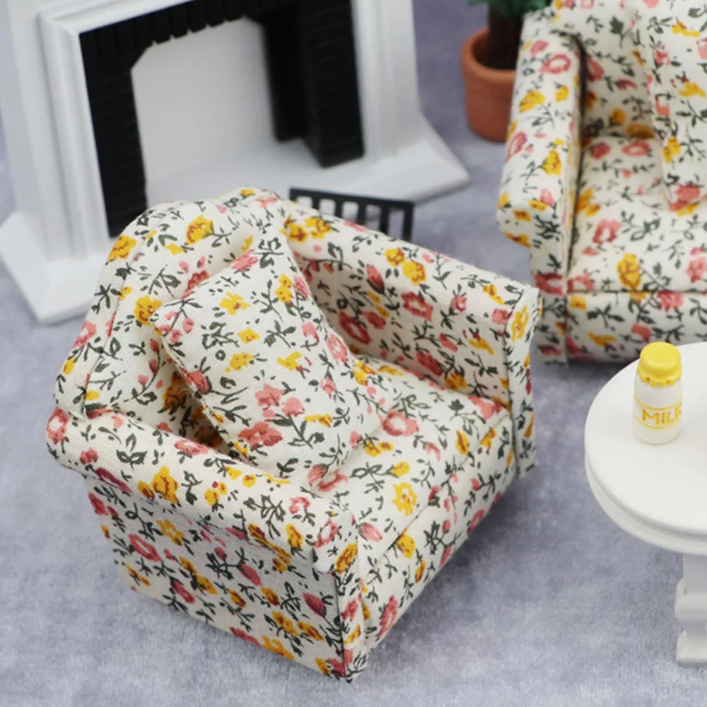 

1pc Simulation Mini Sofa Models Doll House Floral Furniture Pretend Play Toys