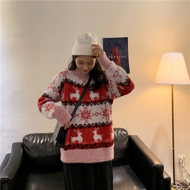 

Japanese Winter New Sweet Refresh Preppy Style Sweaters Kawaii Christmas Fawn Pullovers Keep Warm Knitting Vintage Sweater
