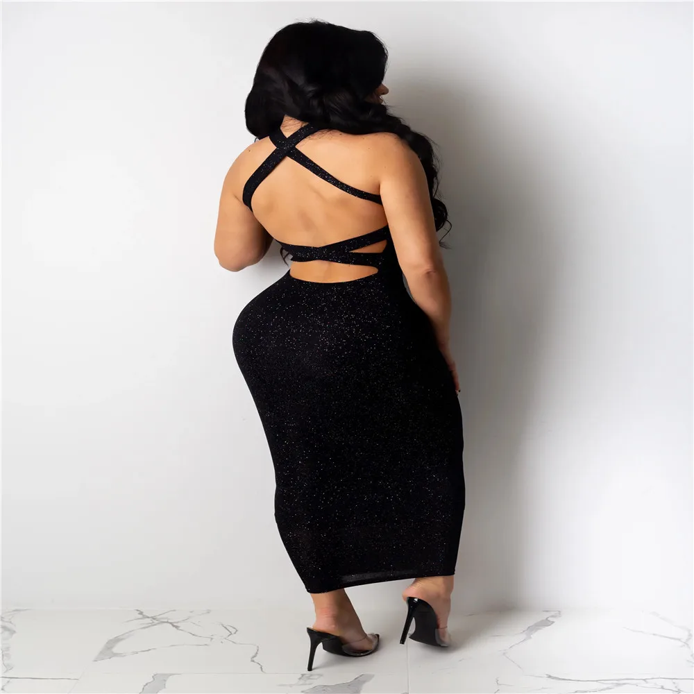 Женское зимнее длинное платье без рукавов бретелек с лямкой на шее однотонное