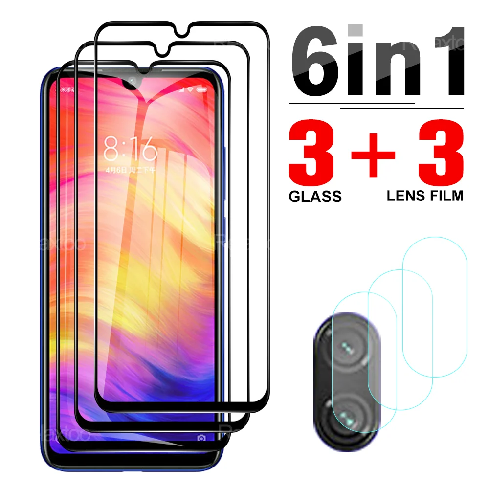 

6IN1 3Pcs Front + 3Pcs Lens Tempered Glass For Xiaomi Redmi Note 7 7S 6 5 4X Pro Screen Protector For Cellphone Protective Film