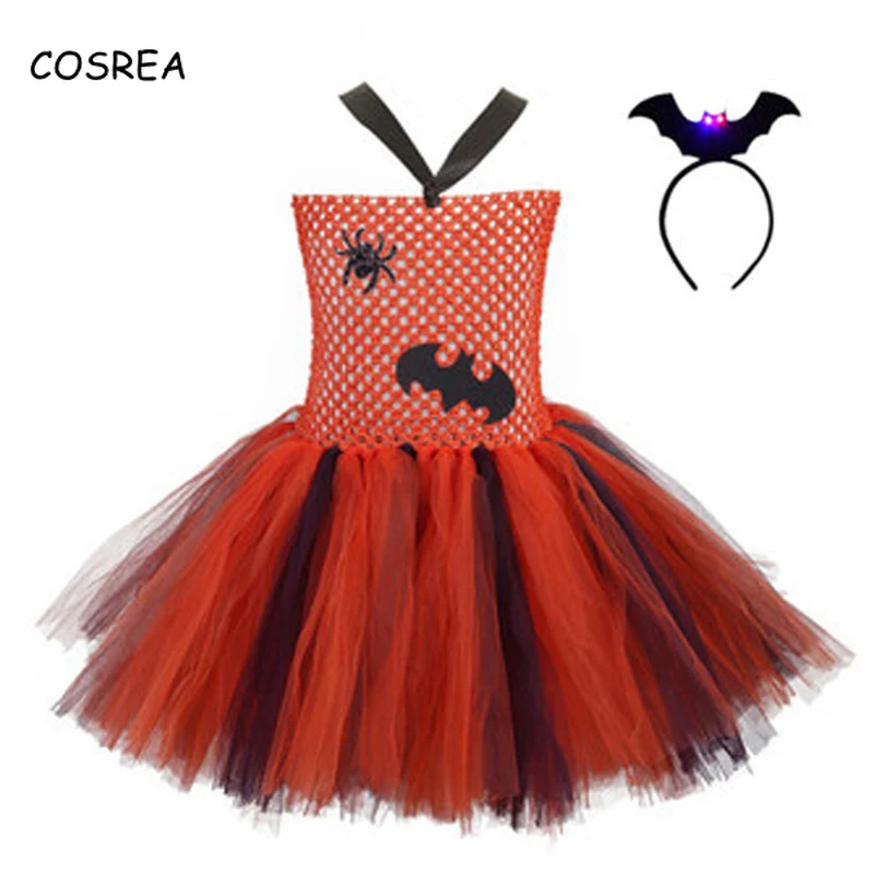 

Vampire Bat Dress Girls Kids Devil Cosplay Costumes Tutu Dresses Headdress+Tutu Full Set Children Halloween Carnival Party