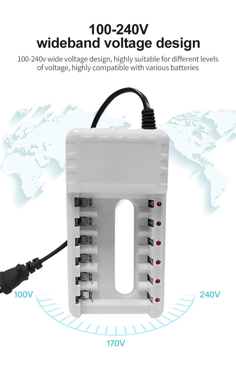 PHOMAX N601W 2.4V EU With cable batteris charger 6-slot LED display smart Ni-MH / Ni-Cd AA AAA rechargeable battery fast | Электроника