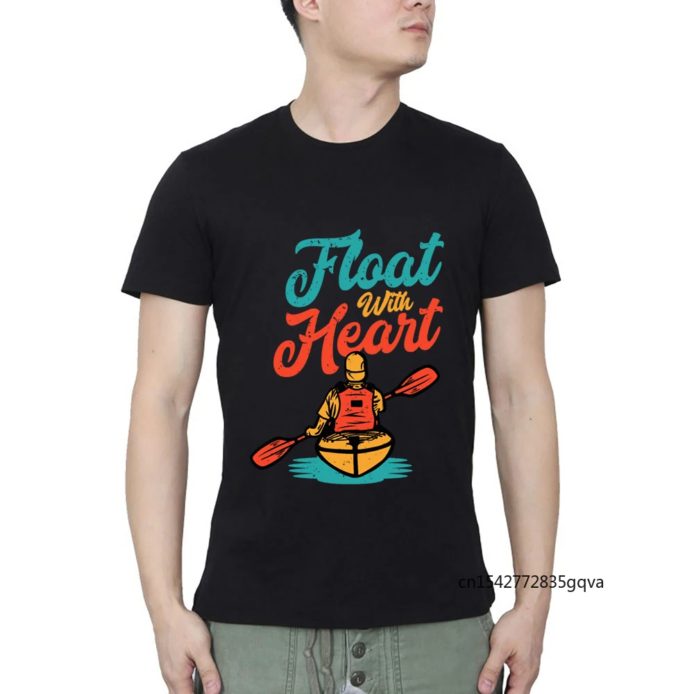 

Float with Heart Kayaker Paddling on His Kayak Casual Summer T-shirt Streetwear O Neck Customized Products
