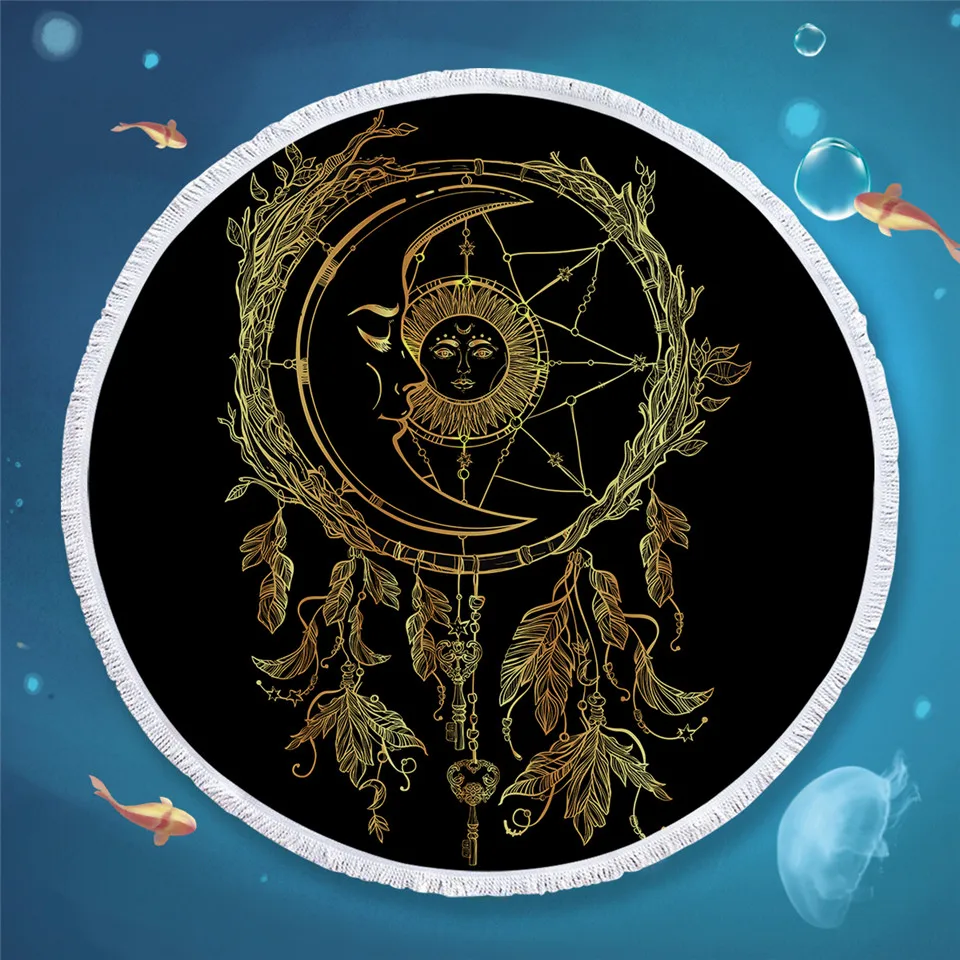 BeddingOutlet Ловец снов Большое пляжное полотенце из микрофибры золотое черное