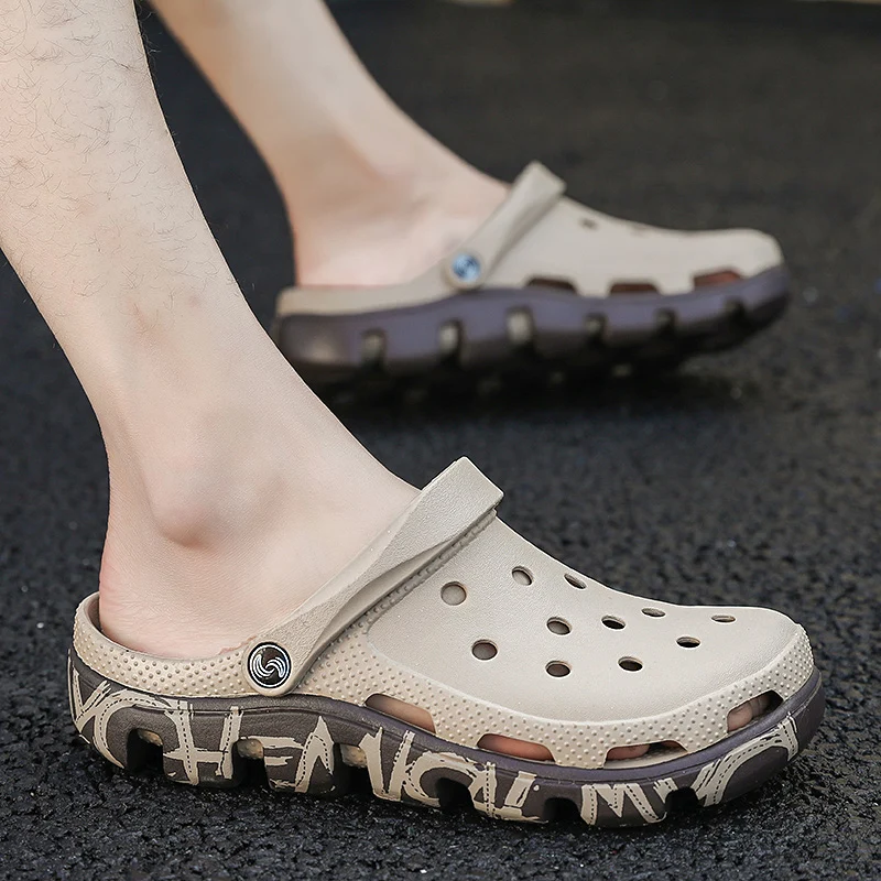 Мужские сандалии с дырками модные шлепанцы летние дышащие пляжные тапочки для