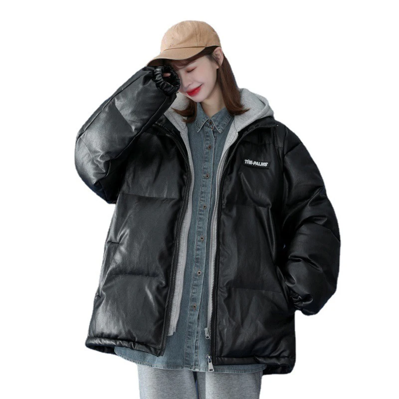 Fake Two Pieces Jacket For Women 2021 Winter Casual Oversized Overcoat Couple Clothes Harajuku Warm Coat Waterproof  PU Parkas