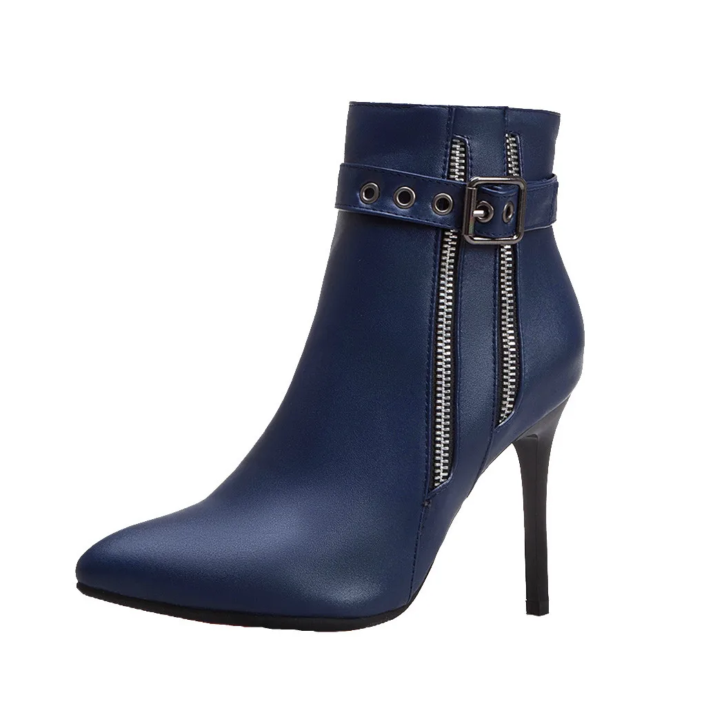 Белый Туфли на высоком каблуке с пряжкой ремешке Сапоги молнии Женские модные