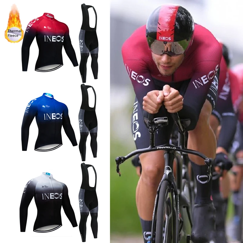 

INEOS Winter Thermal Fleece Long Sleeve Set Cycling Clothes Men's Jersey Sport Suit Riding Mountain Bike MTB Pants Warm sets New