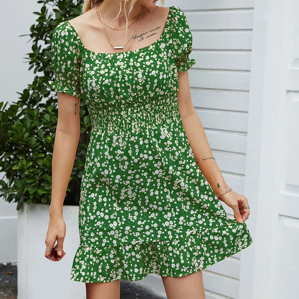 Повседневное платье в стиле бохо с коротким рукавом Платья цветочным рисунком
