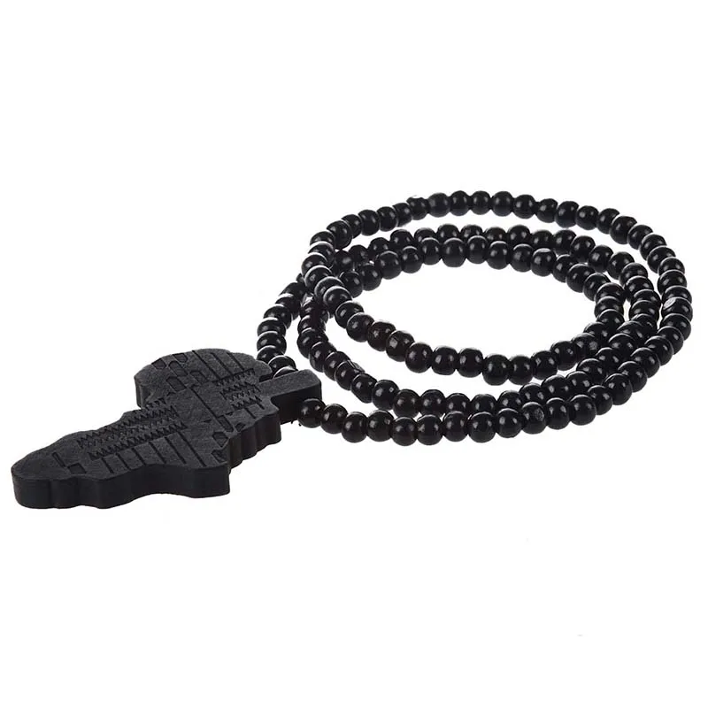 Африка карта образный Кулон Деревянные бусы цепи ожерелье черный|Браслеты с