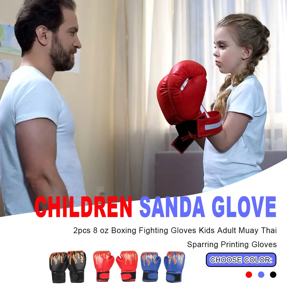 

1pair Kids Children Boxing Gloves Professional Flame Mesh Breathable PU Leather Flame Gloves Sanda Boxing Training Glove