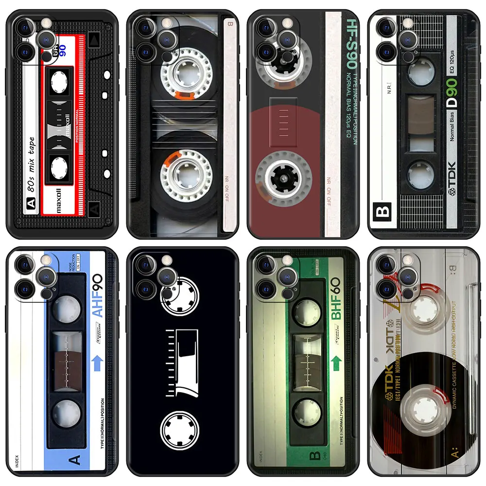 

Silicone Case Funda for Apple iPhone 13 12 Mini 11 Pro 7 XR X XS Max 6 6S 8 Plus 5 5S SE Soft Phone Cover Retro Cassette Tape