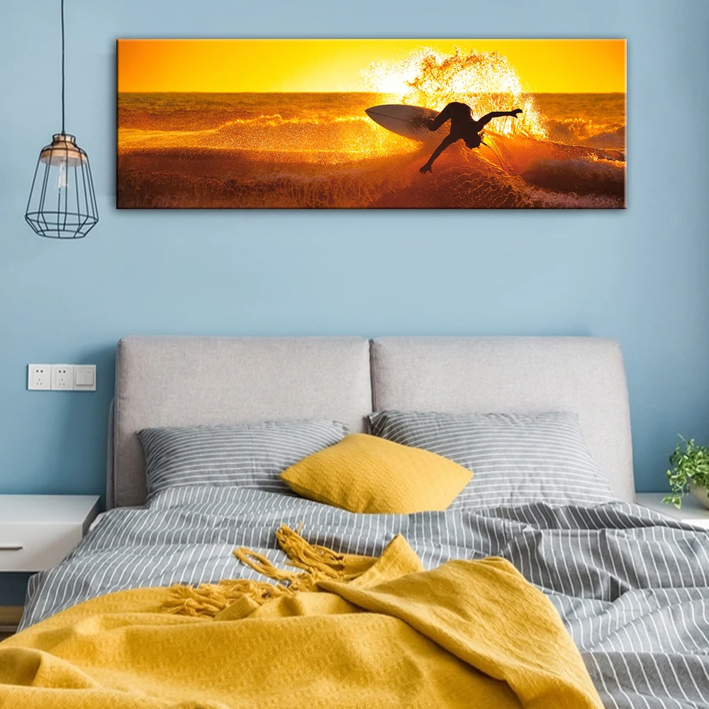 

Modern Seascape Canvas Paintings On The Wall Art Surfing Waves Posters And Prints Sunset Wall Pictures For Bed Room Cuadros