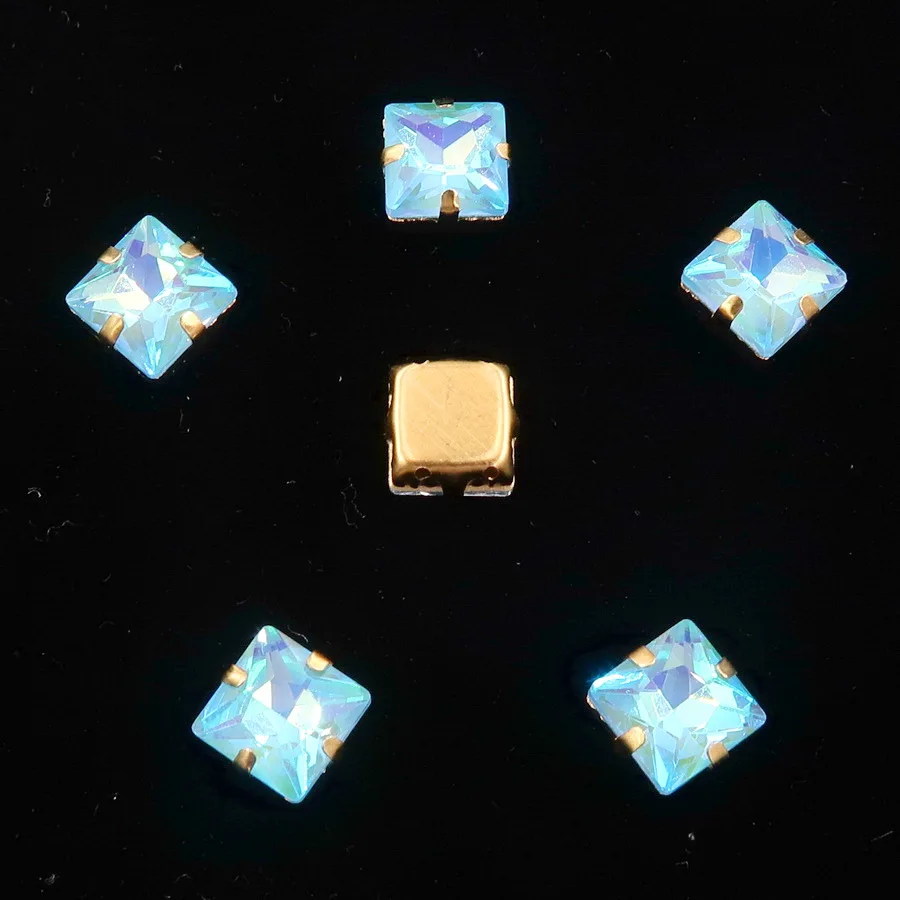 A9 Aquamarine AB Золото коготь настройки 50 шт./упак. с радужными или желейные АБ стекло с украшением в виде кристаллов 8mm квадратной формы пришить стразы кристаллы Аппликация «сделай сам» - Цвет: A9 Aquamarine AB