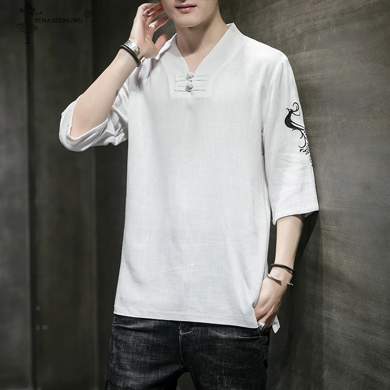 

Рубашка-кимоно мужская с рукавом три четверти, тонкая юката с вышивкой в японском стиле, кардиган, лето