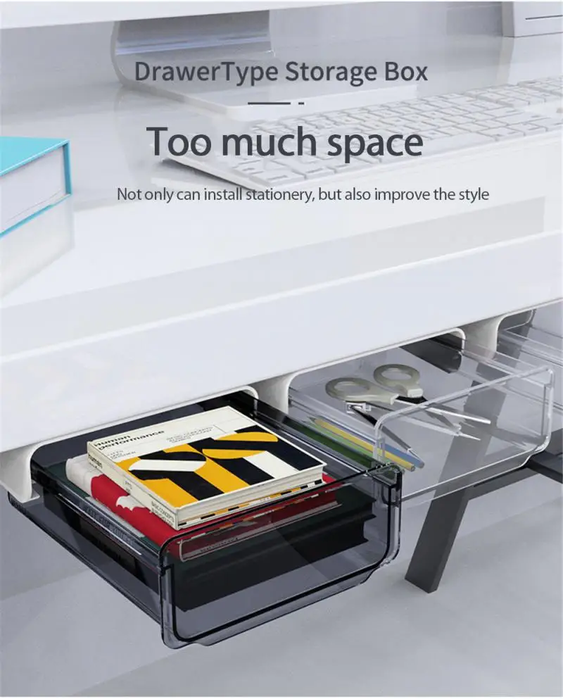 

1PC Self Stick Pencil Tray Under Desk Table Storage Drawer Organizer Box Stand Under-drawer Holder Home Storage