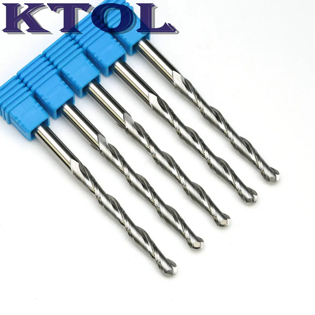 

5pc 6x52MM 2 Flutes Ball Nosed End Mills Spiral Router Bits Tungsten Carbide Tools CNC Cutter for Wood Long 3D Engraving Machine