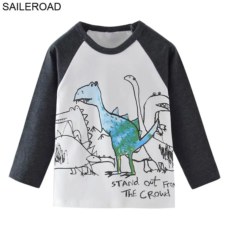 SAILEROAD 2 Шт. Мультфильм Динозавров Детские Футболки Хлопка Мальчик с Длинным Рукавом Одежда Осень для Детской Одежды Детей Топы Рубашка