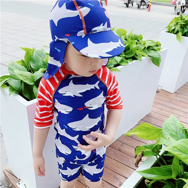 Купальный костюм для мальчиков детский купальный с принтом акулы полосатый