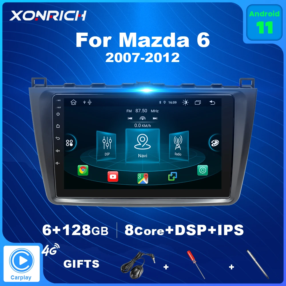 

6GB Android 11 Car Radio Multimedia Video Player For Mazda 6 2007 2008 - 2012 Navigation GPS 2 Din DVD RDS Carplay DSP 128G