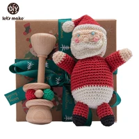 lets make baby rattle toy 2pcs set santa claus handmade crochet appease doll beech wood rattle play gym kids christmas gift box