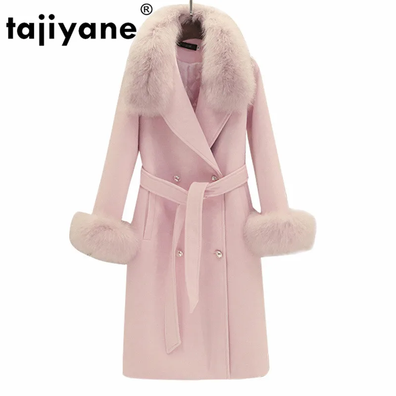 

Женское шерстяное пальто с воротником из лисьего меха, осенне-зимнее пальто, женская одежда 2020, корейское винтажное длинное шерстяное пальт...