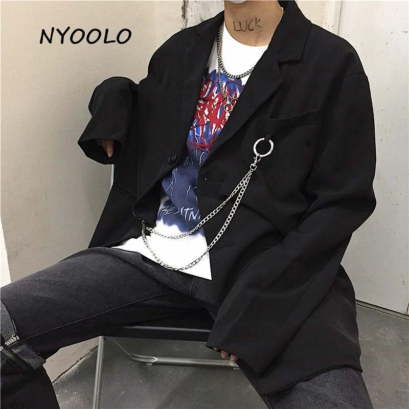 Блейзер NYOOLO с карманами и цепочкой для мужчин женщин повседневный однобортный