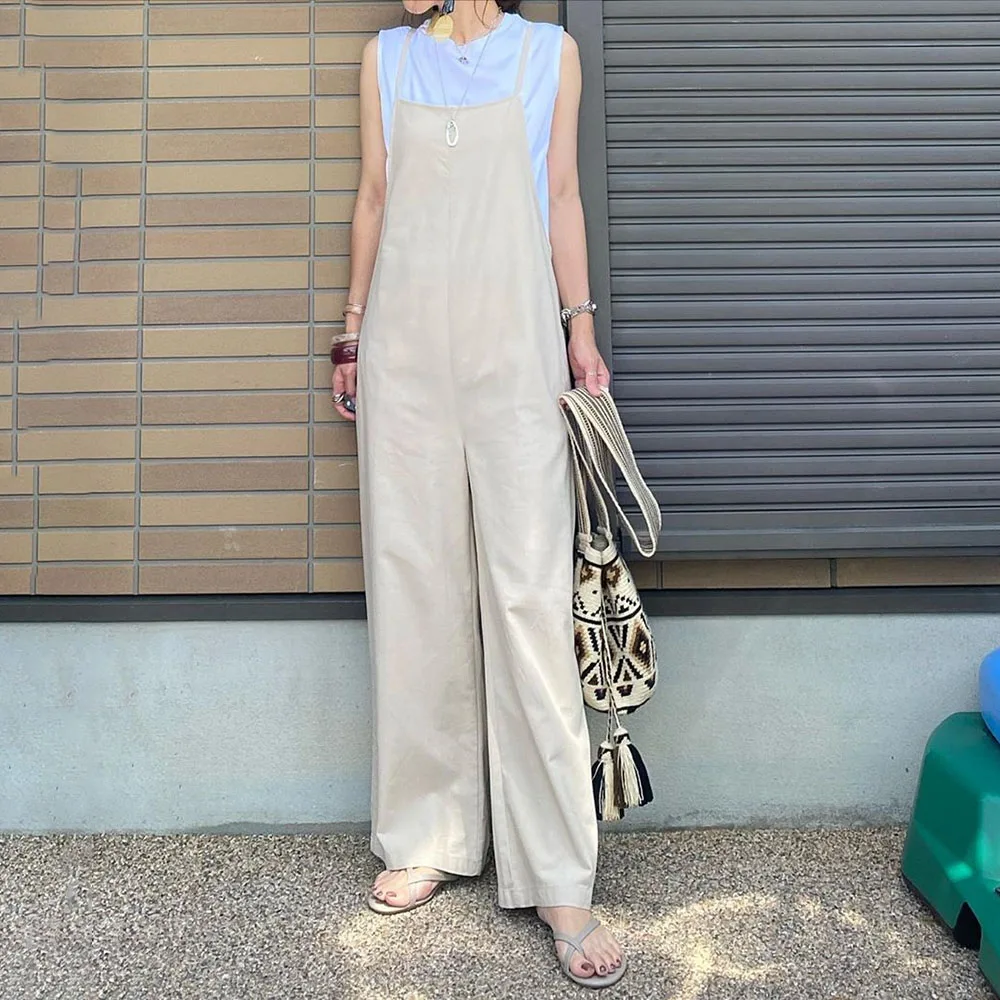 Женский комбинезон в японском стиле длинный свободный с широкими штанинами